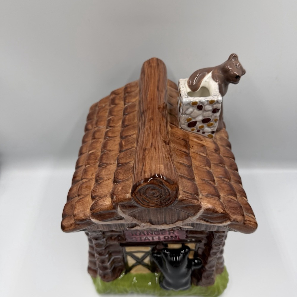 Big Sky Carvers Ranger Station Bears Moose Log Cabin Ceramic Cookie Jar Rare - Picture 2 of 11